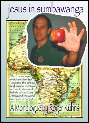 A man holding an apple in front of a map.