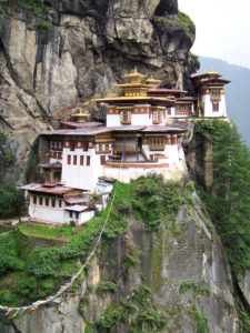 A view of the tiger 's nest monastery from above.